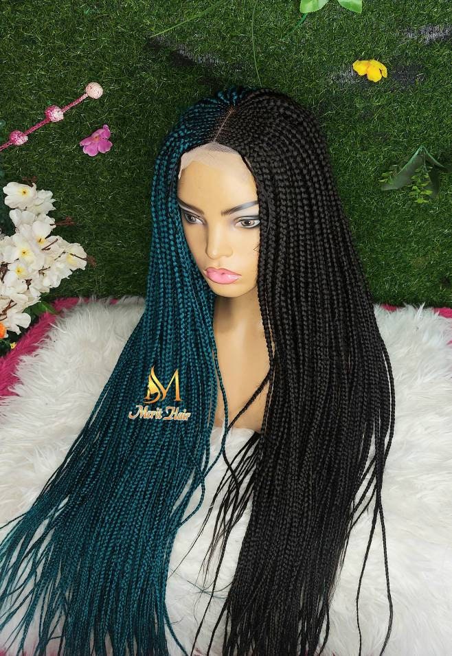 Geflochtene Perücke, Cornrow Perücke Box Geflochtene Ombre Perücken Leidenschaft Twists Faux Locs Goddess Senegalese Lace Front von Etsy - merithairs