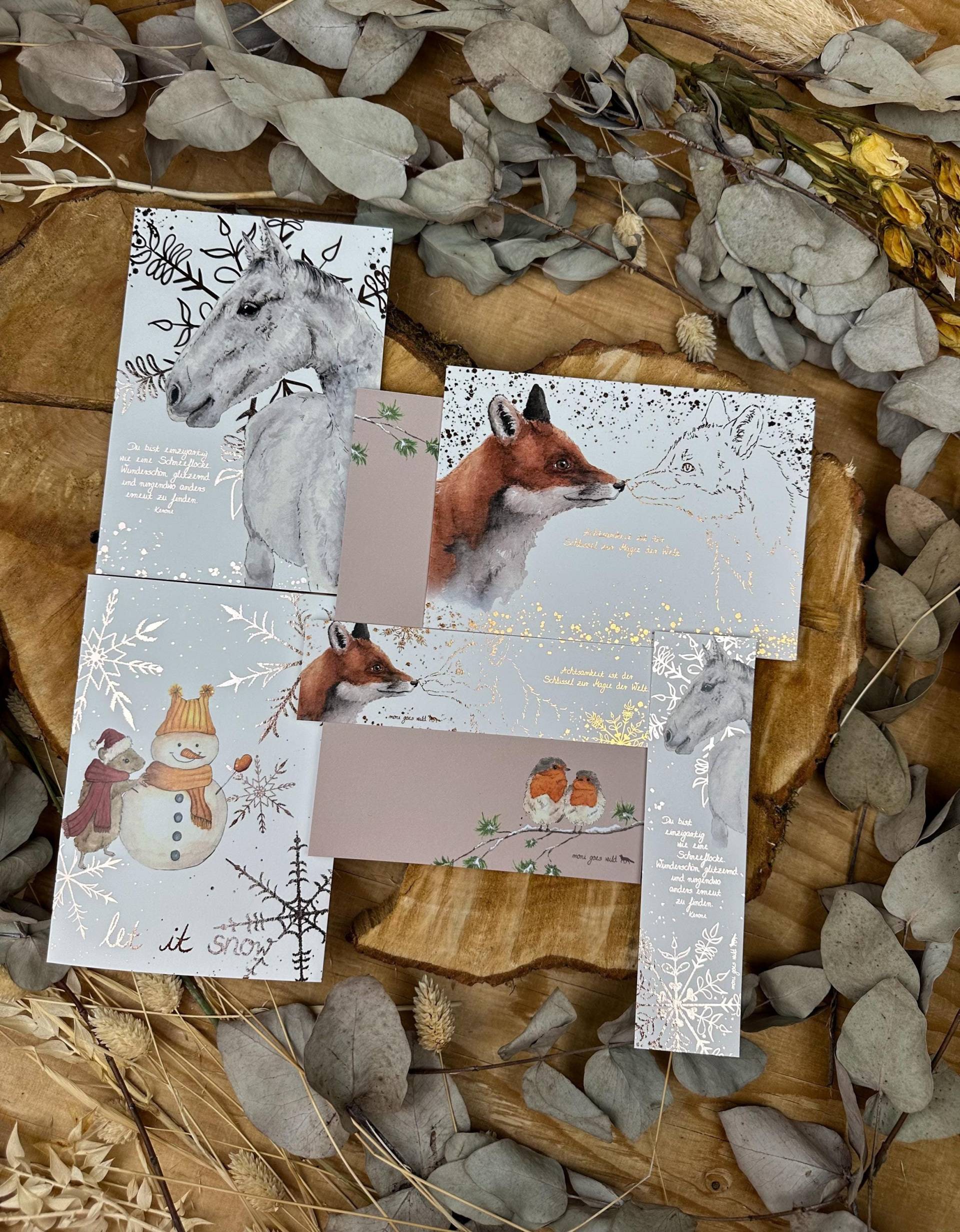 Geschenkset Geschenkbox Für Frauen Bundle Fuchs Füchse Pferde Schnee Rotkehlchen Block Karte Lesezeichen Schreibblock Notizen von Etsy - monigoeswild