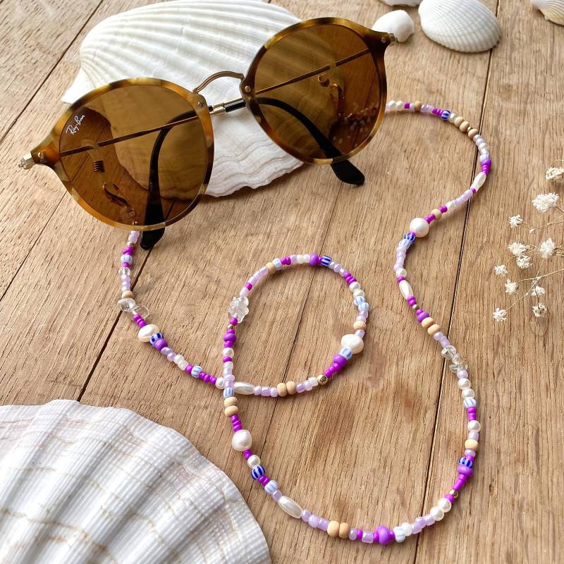 Purple Sunglass Chain Accessoires Mask Holder For Glasses Shells Freshwater Pearls Strap Gift Idea Jewellery von Etsy - muymar