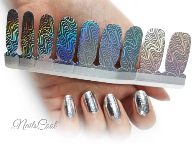 Chrom Silber Farbe Wellenmuster Holographisch Echter Nagellack Streifen Nail Art Wraps Street 18 von Etsy - myNailsCool