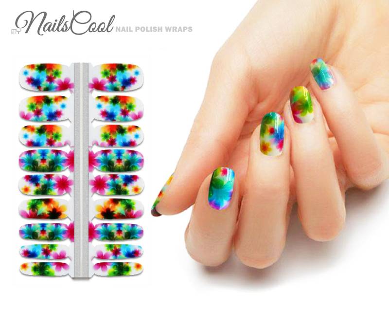 Nail Wraps Nagelaufkleber Multi Color Blumen Floral Echter Nagellack Strips Street Art 18 von Etsy - myNailsCool