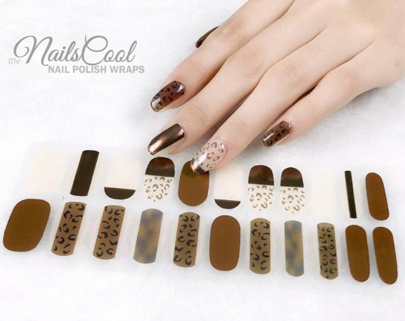 Schokoladenbraun Farbe 3D Chrom Bronze Echte Nagellack Streifen Nailart Wraps Street Art Design Leopard 22 Strips von Etsy - myNailsCool