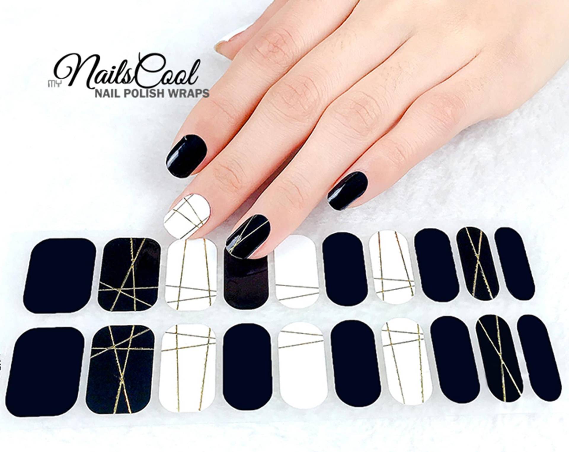 Schwarz & Weiß Farbe 3D Gold Straight Lines Echter Nagellack Streifen Nailart Wraps Street Art 20 Strips von Etsy - myNailsCool