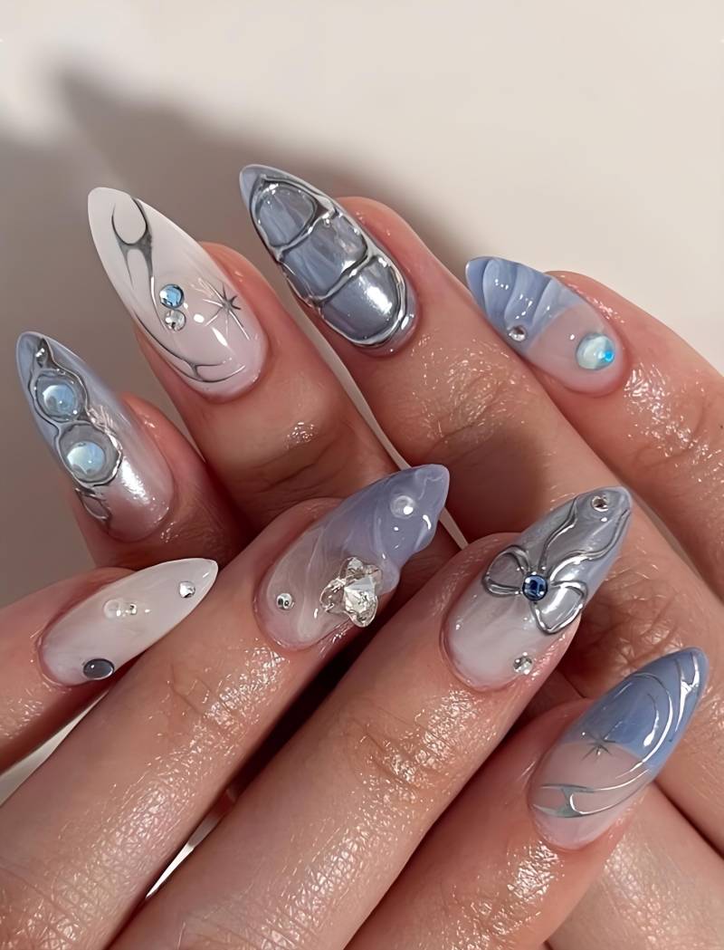 Crystal Blue - 3D Selbstgemachte Nägel Zum Aufpressen von Etsy - nailauraDE