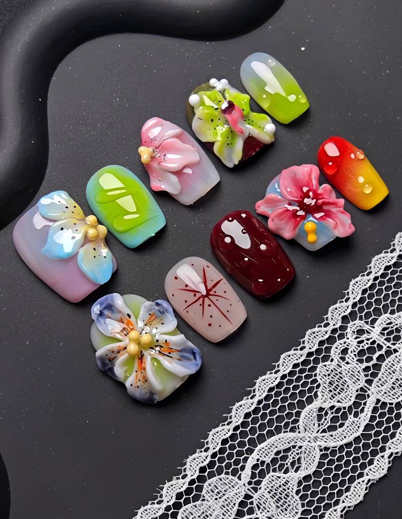 Elegante Blumen - 3D Selbstgemachte Nägel Aufpressen von Etsy - nailauraDE