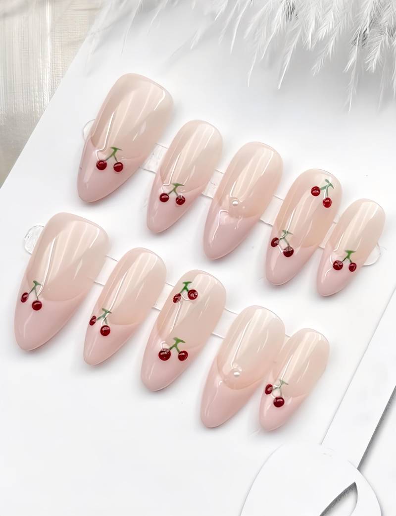 French Cherry Pinky - 3D Selbstgemachte Pressnägel von Etsy - nailauraDE