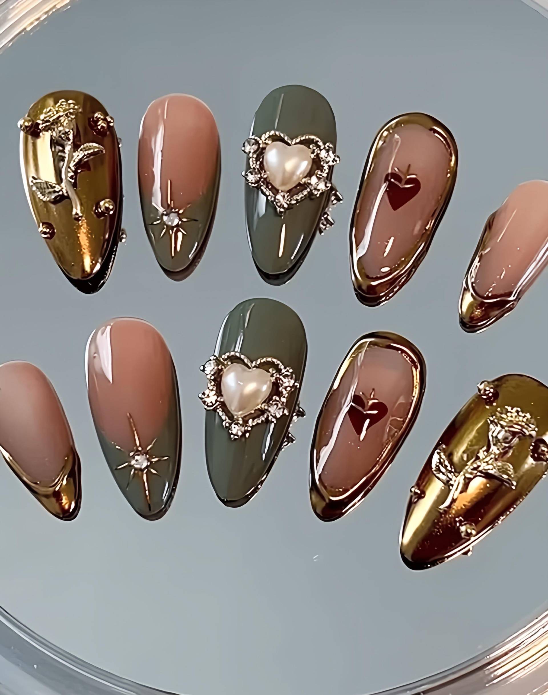 Metall Caramel - 3D Selbstgemachte Nägel Zum Aufpressen von Etsy - nailauraDE