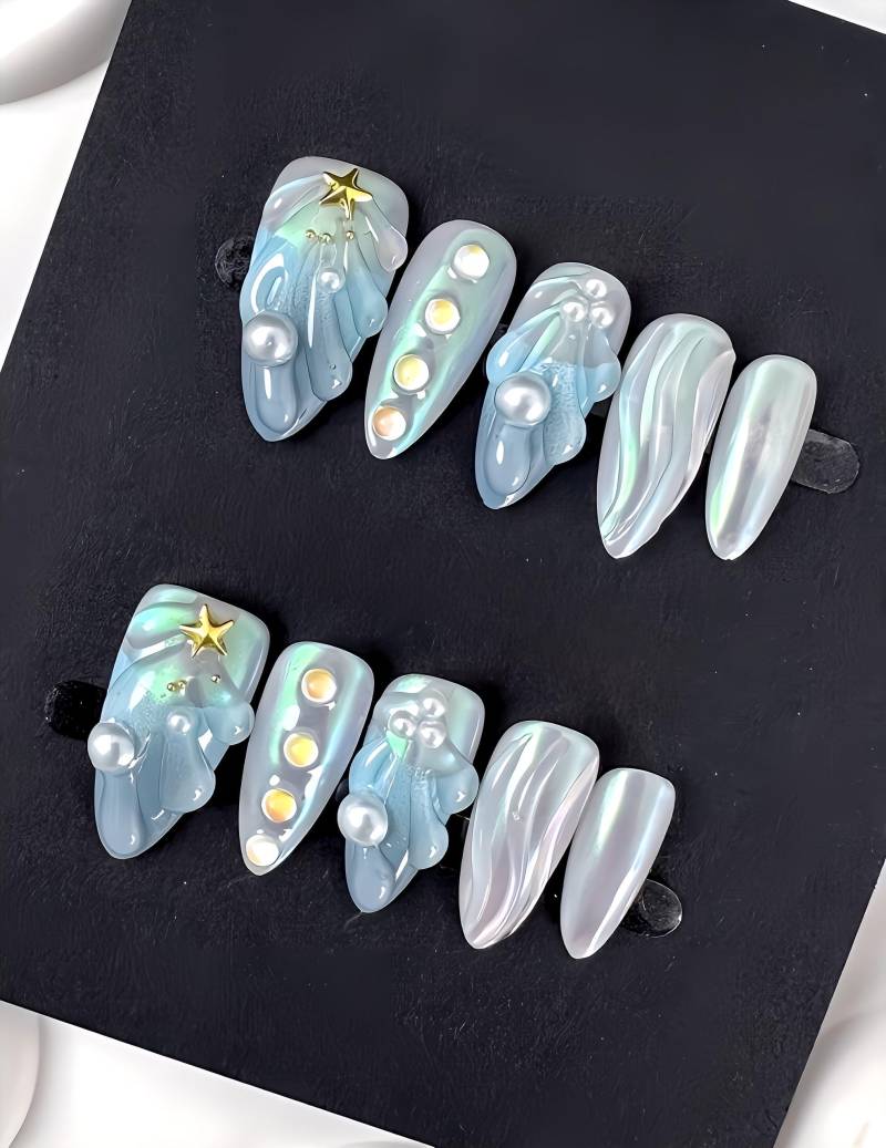 Ocean Waves - 3D Selbstgemachte Nägel Zum Aufpressen von Etsy - nailauraDE