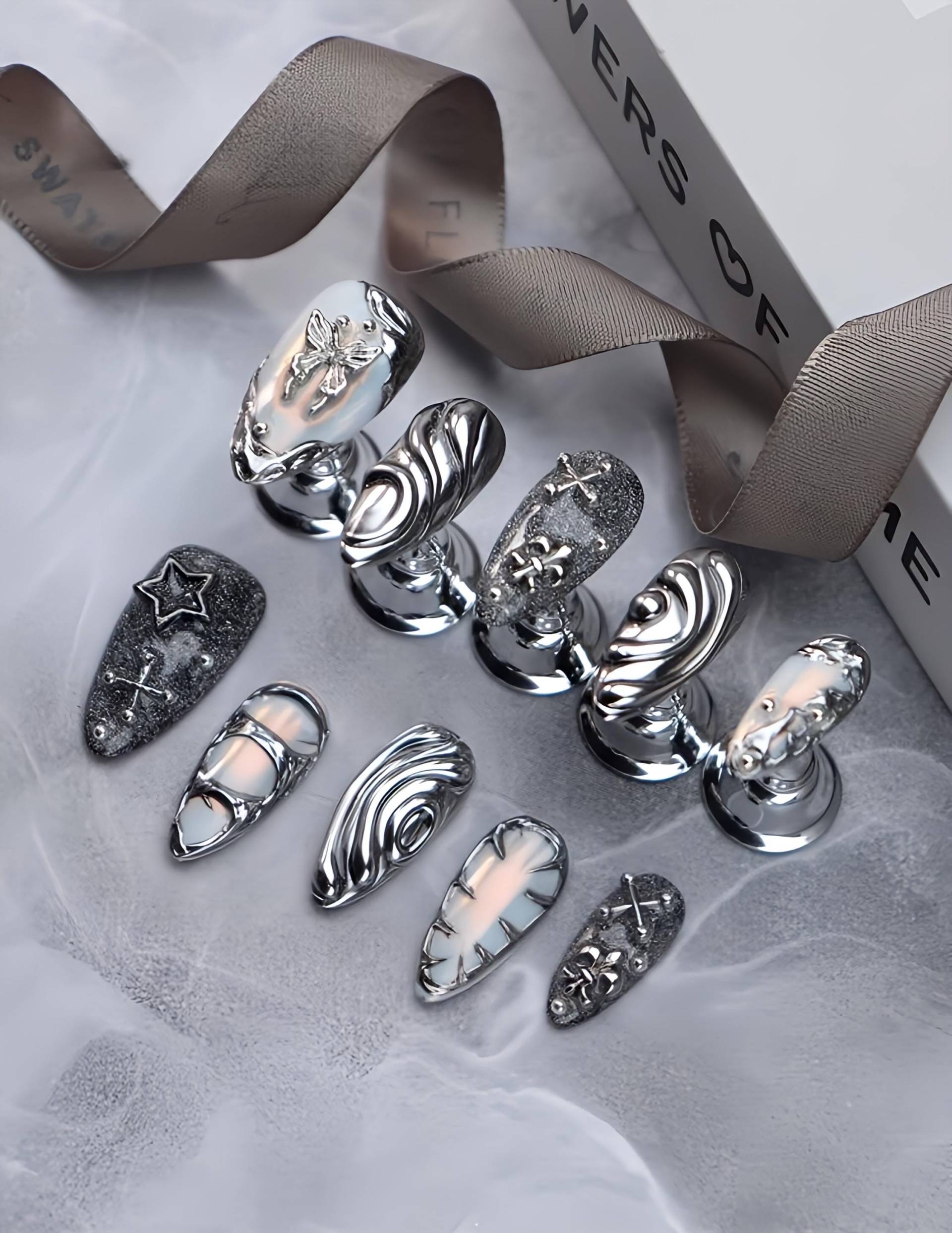 Silber Metall - 3D Selbstgemachte Nägel Zum Aufpressen von Etsy - nailauraDE