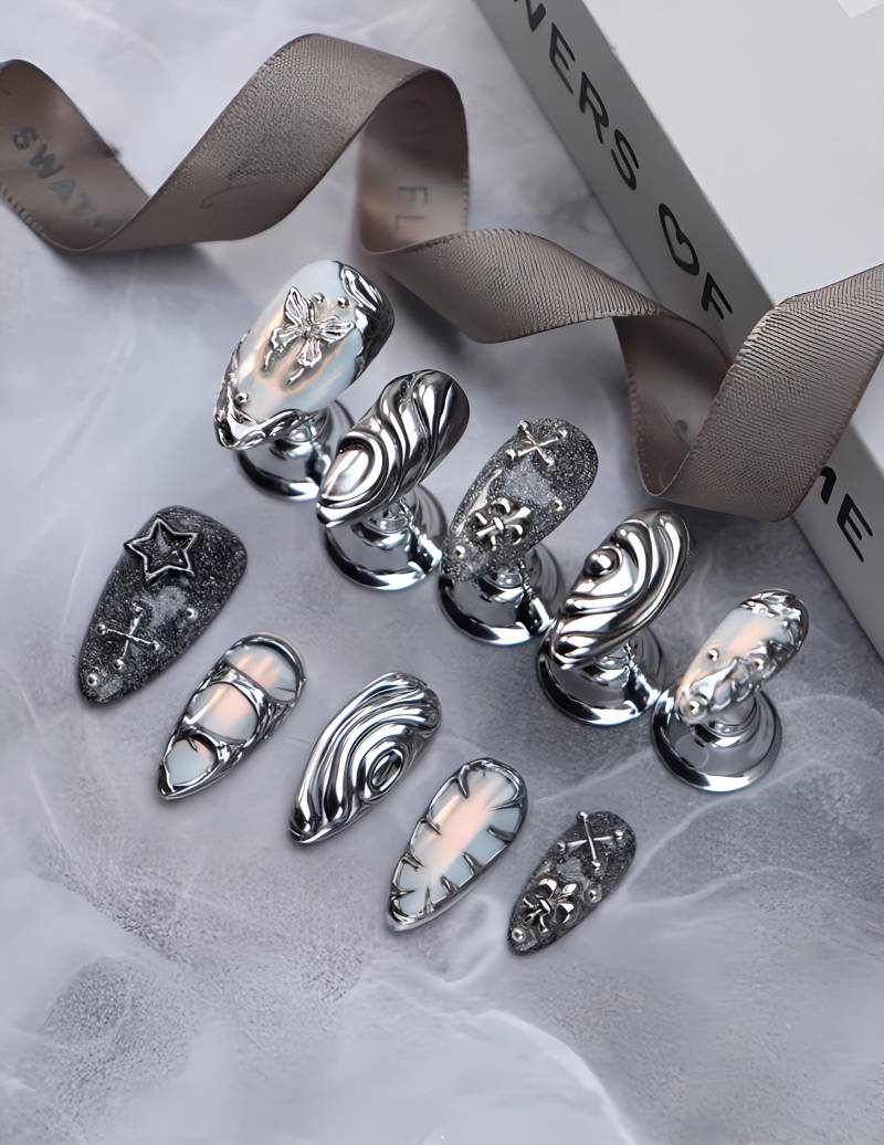 Silber Metall - 3D Selbstgemachte Nägel Zum Aufpressen von Etsy - nailauraDE