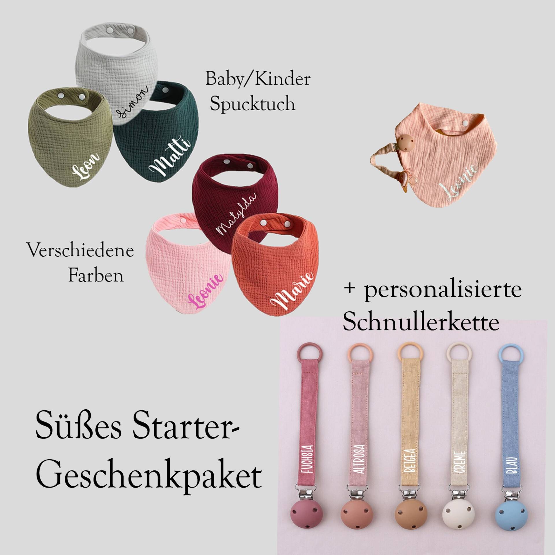 Baby Starterpaket Personalisiertes Lätzchen + Schnullerkette - Musselin Dreieckstuch, Für Baby/Kind von Etsy - oLEDoFrames