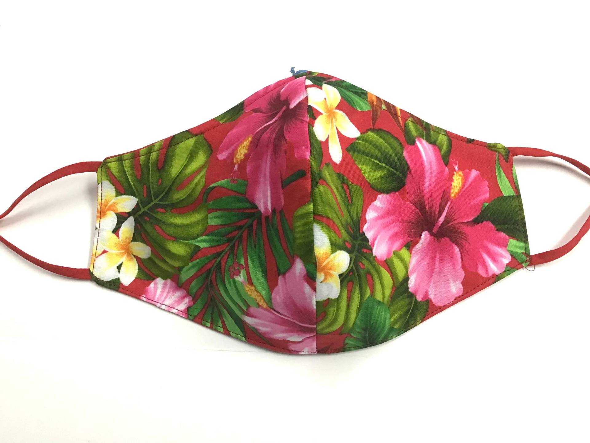 Rote Hibiskus Hawaiian Print Gesichtsmaske | Dreifach Liniert One Size Fits All von Etsy - originalsbyhitomi