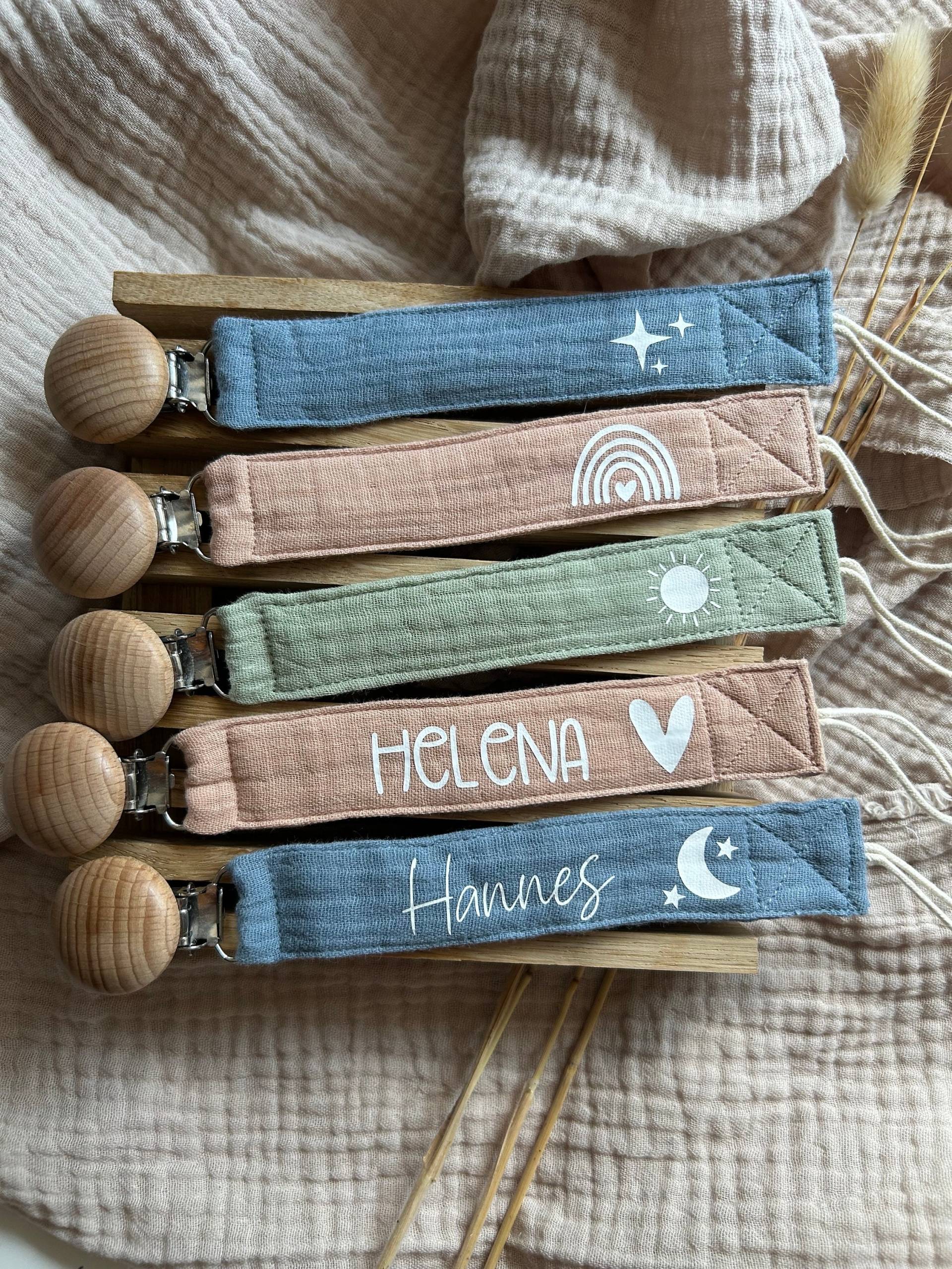 Schnullerkette Musselin, Personalisiert, Babygeschenk von Etsy - poariginal