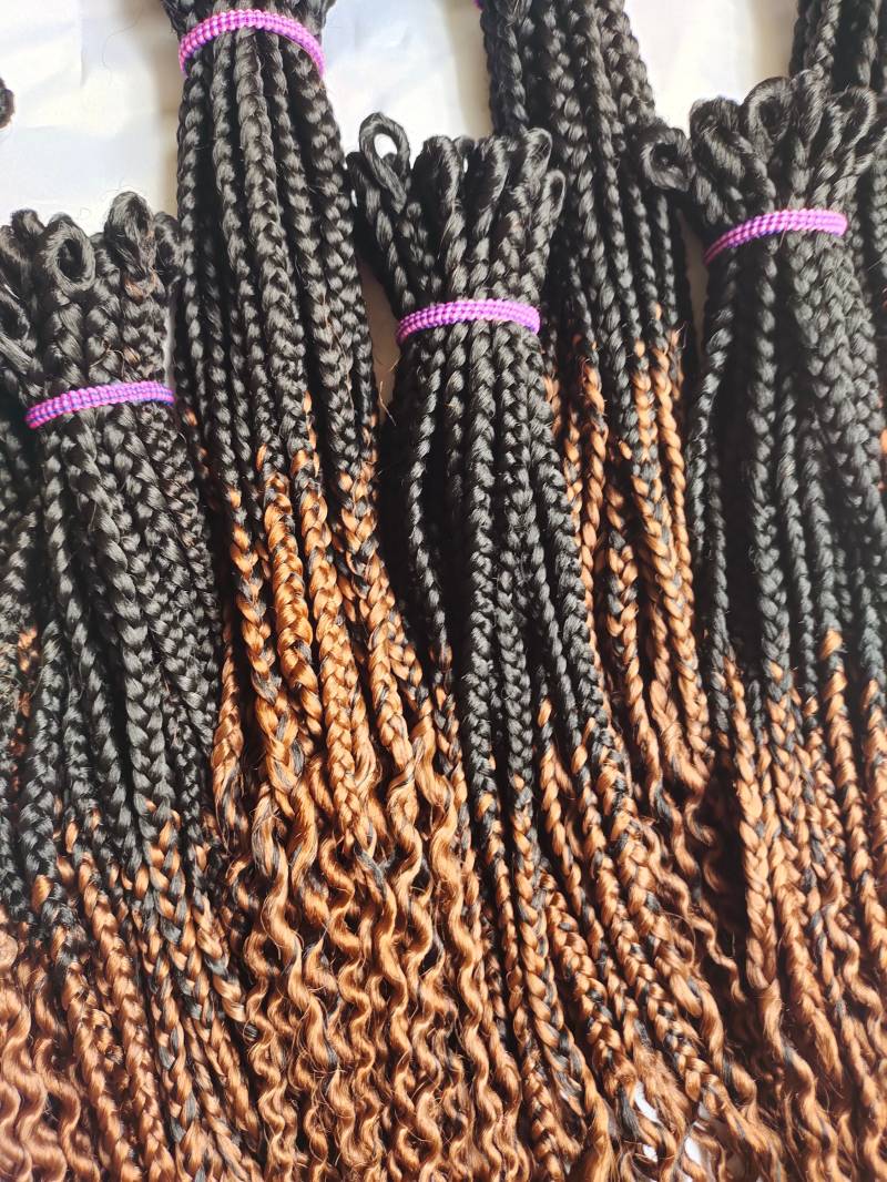 Geflochtene Handgemachte Ombré-Häkelarbeit Mit Box Braids Lockigen Enden. Wassermelonen Spitzen Versandkostenfrei von Etsy - propsNtresses