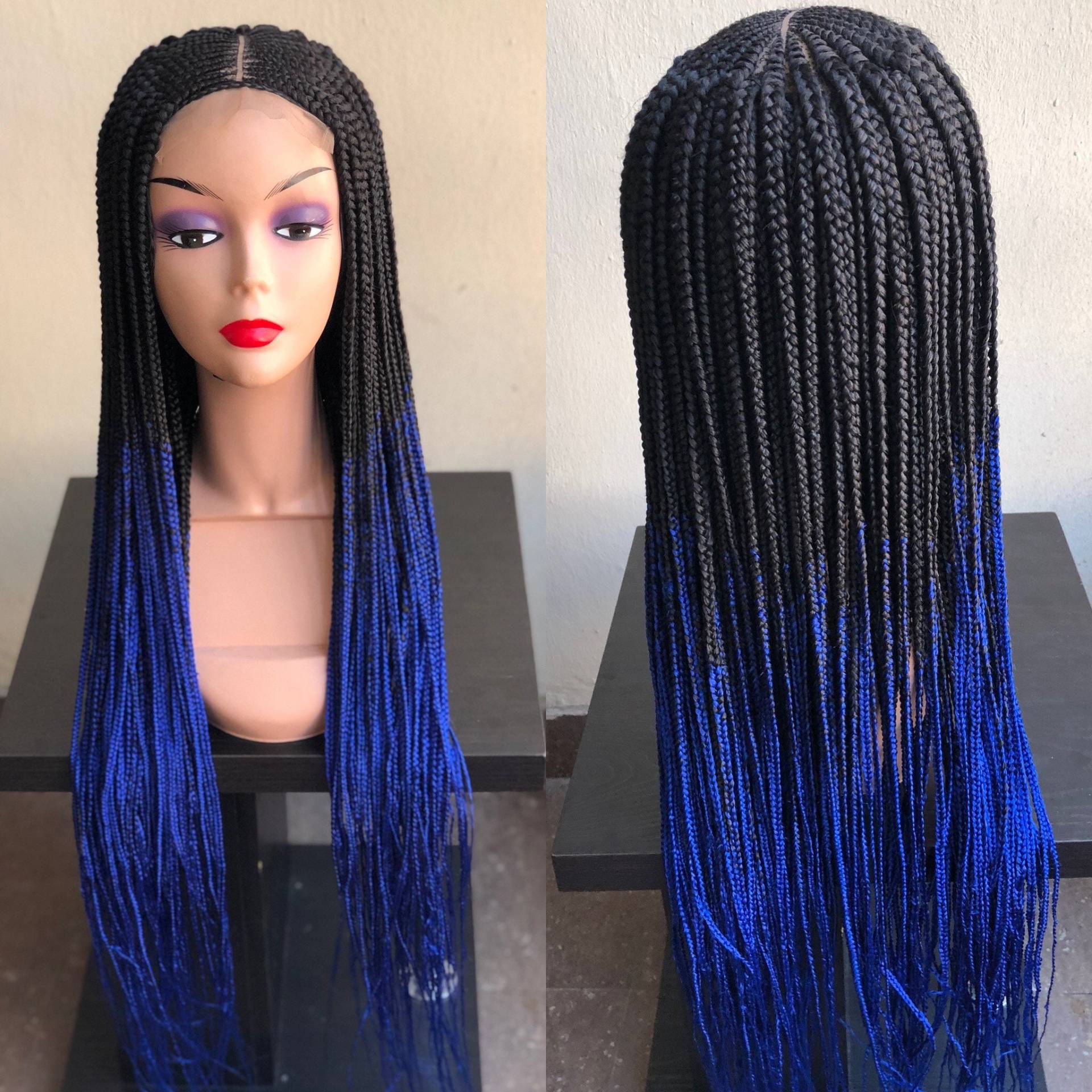 Geflochtene Perücke Handgemachte Schwarze Und Blaue Ombré Zöpfe Verschluss Fertig Kostenloser Versand von Etsy - propsNtresses