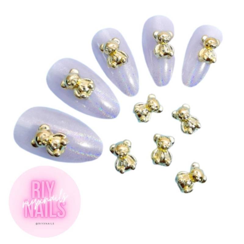 5 Stück Gold 3D Teddybär Nail Art Anhänger Riynails von Etsy - riynails