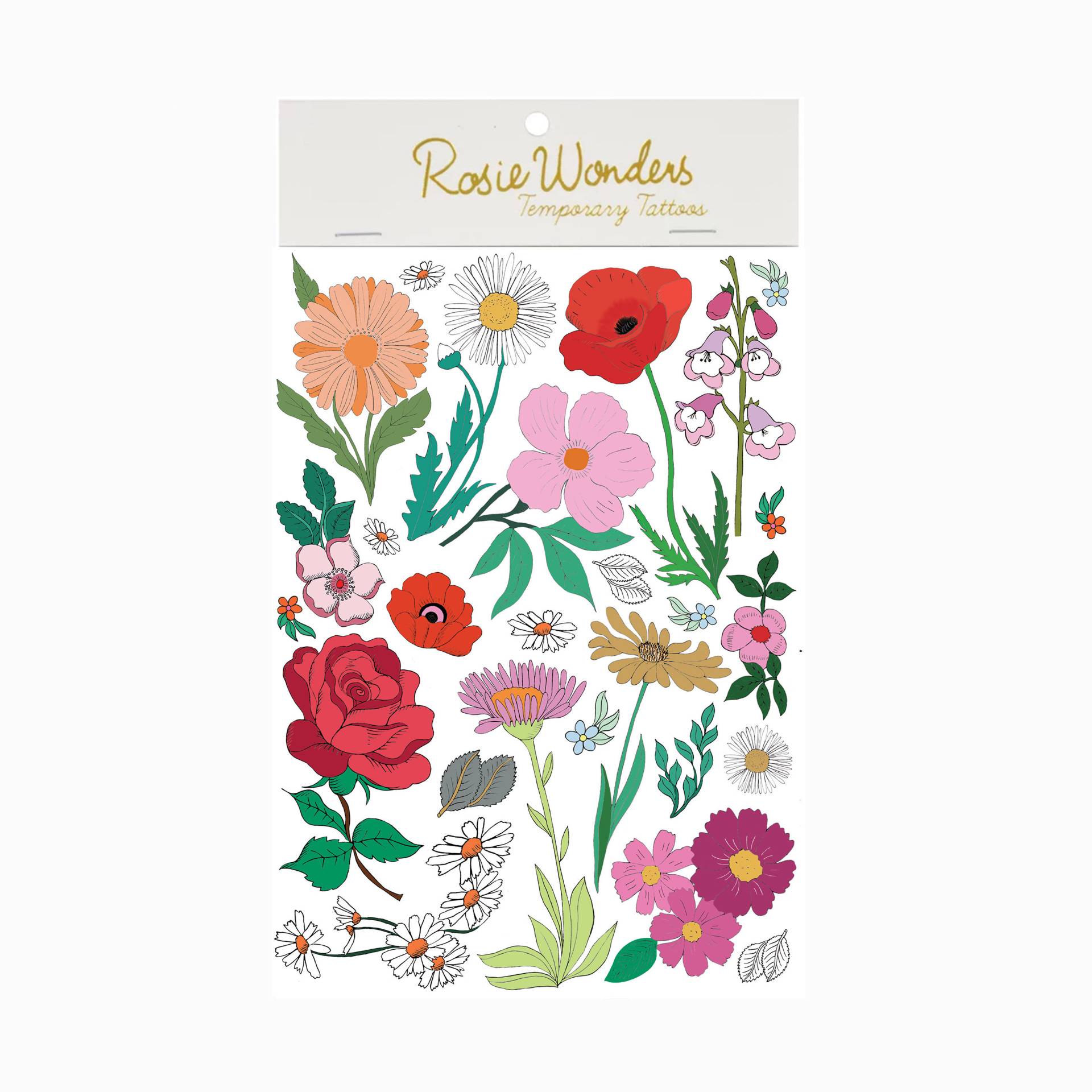 Blumen Temporäre Tattoos, Garten Fake Florale Rosen Gänseblümchen Und Mohn Wildblumen Hen Do Tattoos von Etsy - rosiewonders