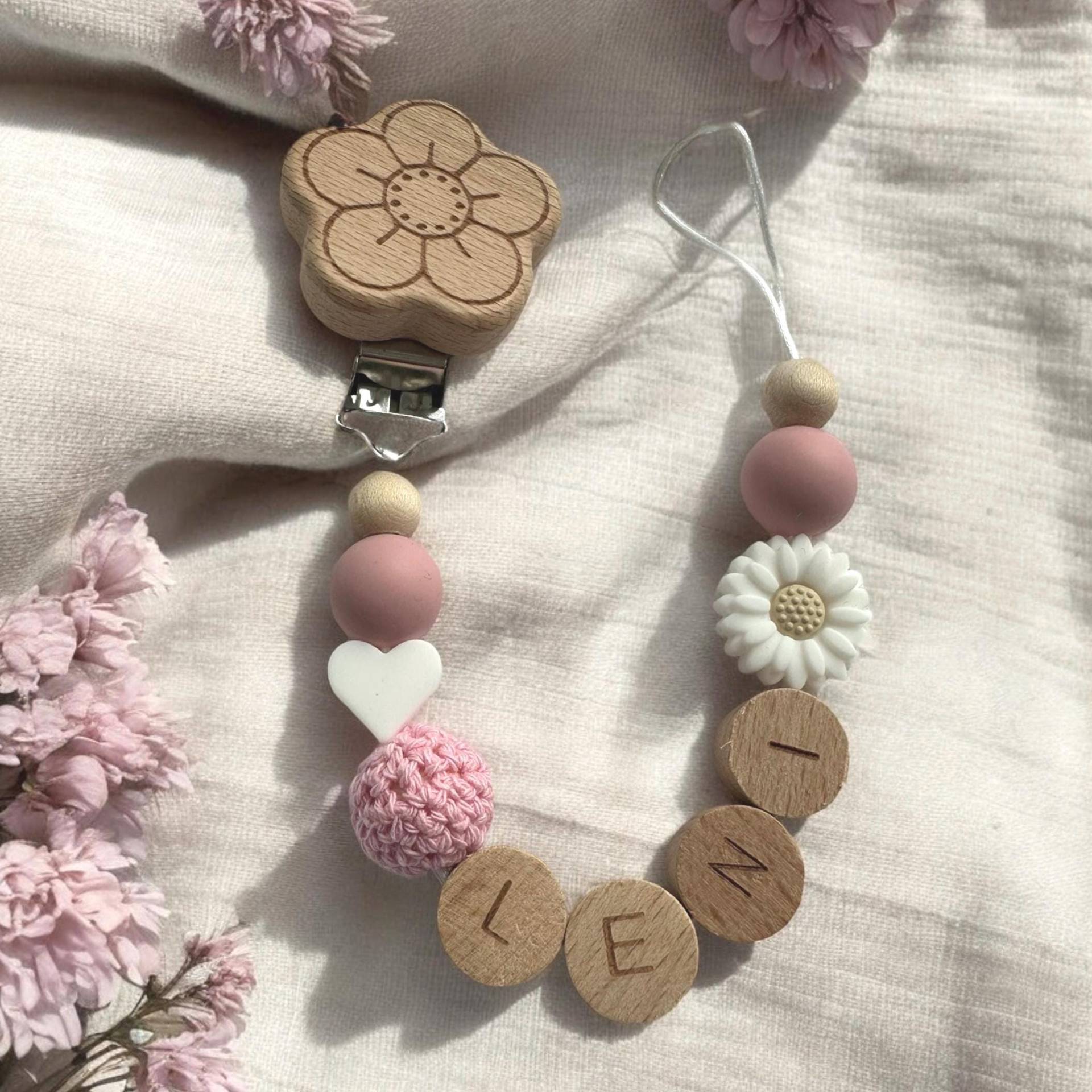 Schnullerkette Mit Namen Blume Junge Mädchen Baby Babyzubehör Personalisiert Personalisierte Geschenk Zur Geburt Taufe von Etsy - schnullerzauber1