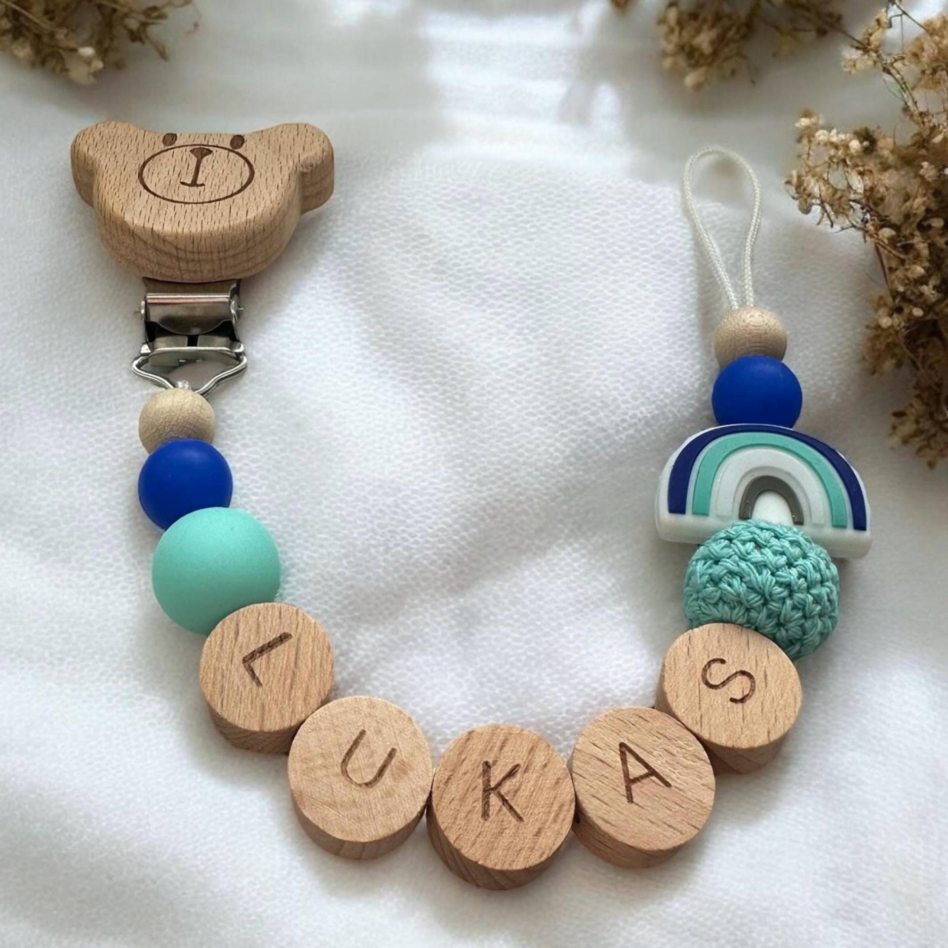 Schnullerkette Mit Namen Regenbogen Für Jungen Und Mädchen Baby Personalisiert Personalisierte Geschenke Blau Geschenk Zur Geburt Taufe von Etsy - schnullerzauber1