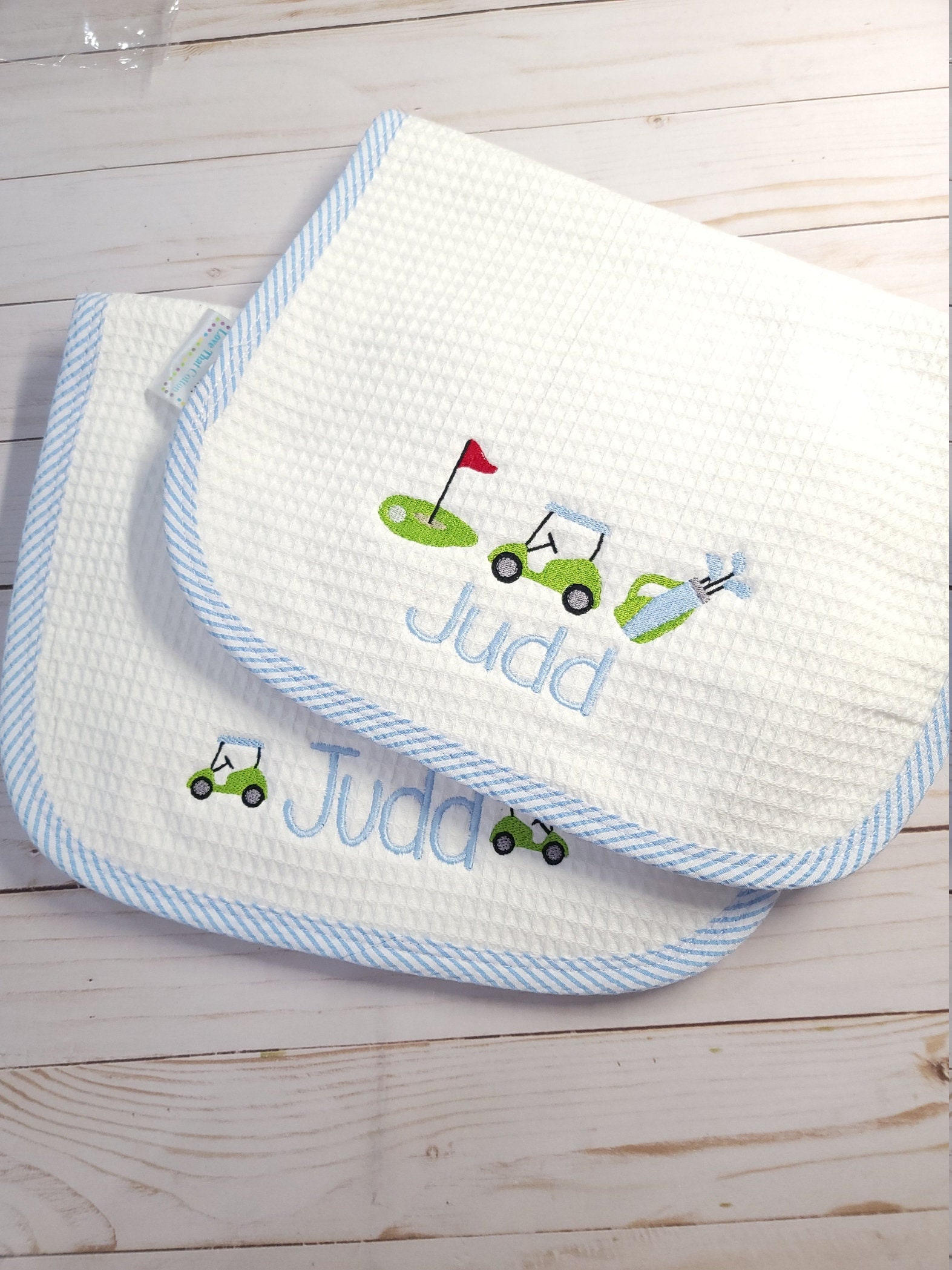 Spucktuch-Set, Personalisierte Golf Thema Spucktuch-Set Mit Namen, Junge-Baby-Dusche-Geschenk von Etsy - sewblessedstitches