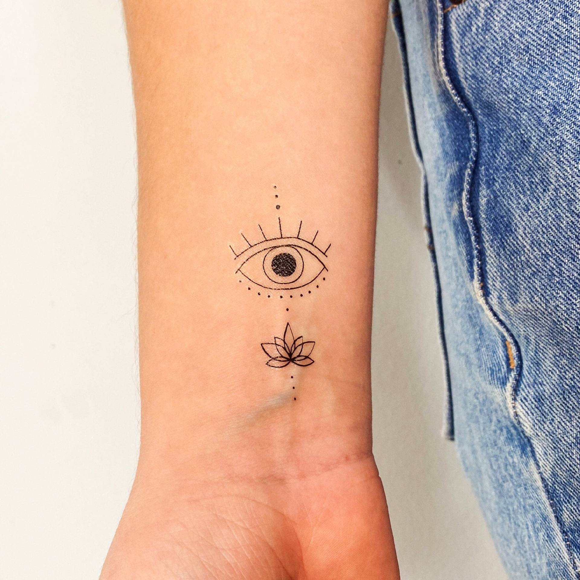 Fine Line Auge Und Lotus Blume Temporäres Tattoo | 3Er Set von Etsy - smalltattoos