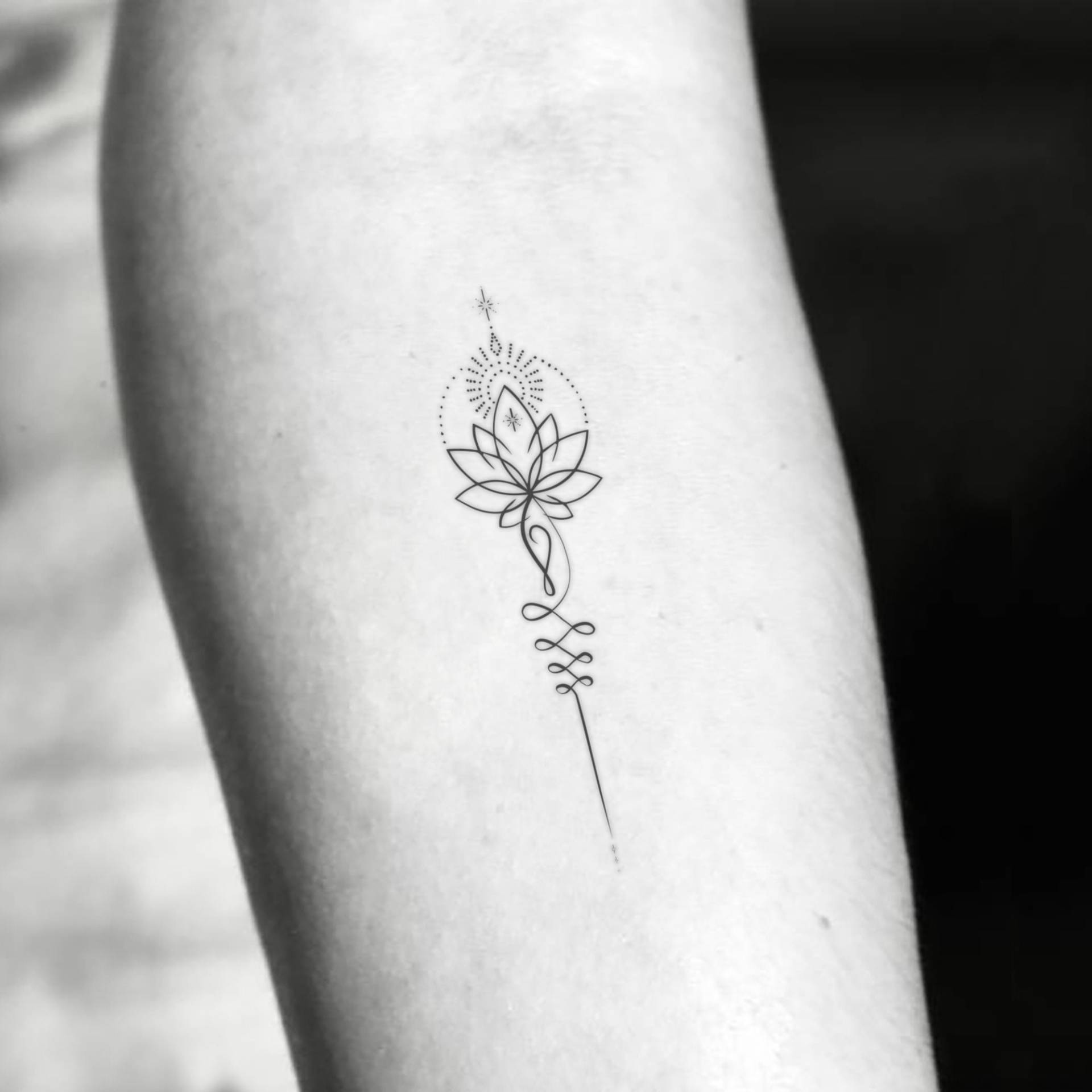 Fine Line Unalome Lotus Temporäres Tattoo | 3Er Set von Etsy - smalltattoos