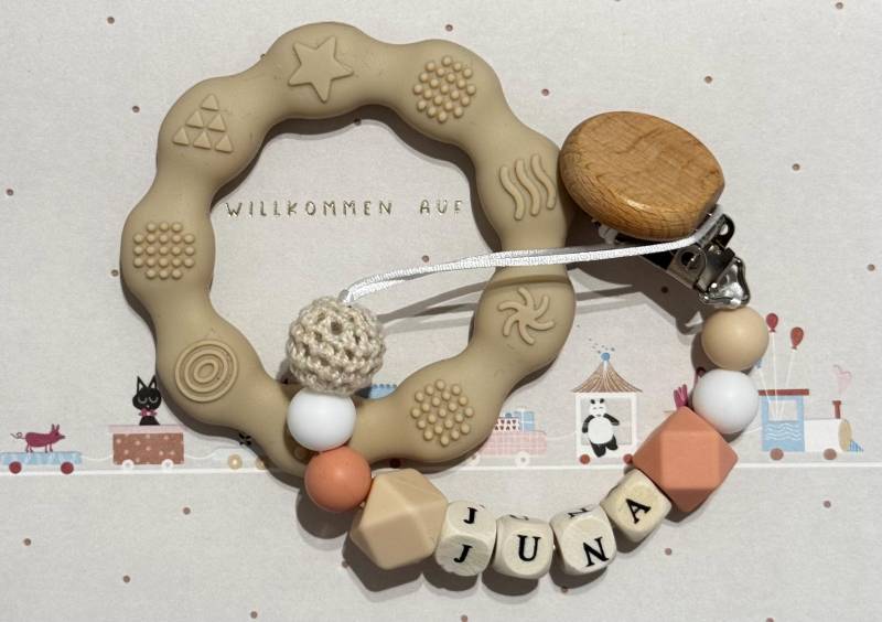 Set Schnullerkette Beißring Junge | Mädchen Personalisiert Geschenk Geschenkidee Baby Geburt von Etsy - vamaliakreativ