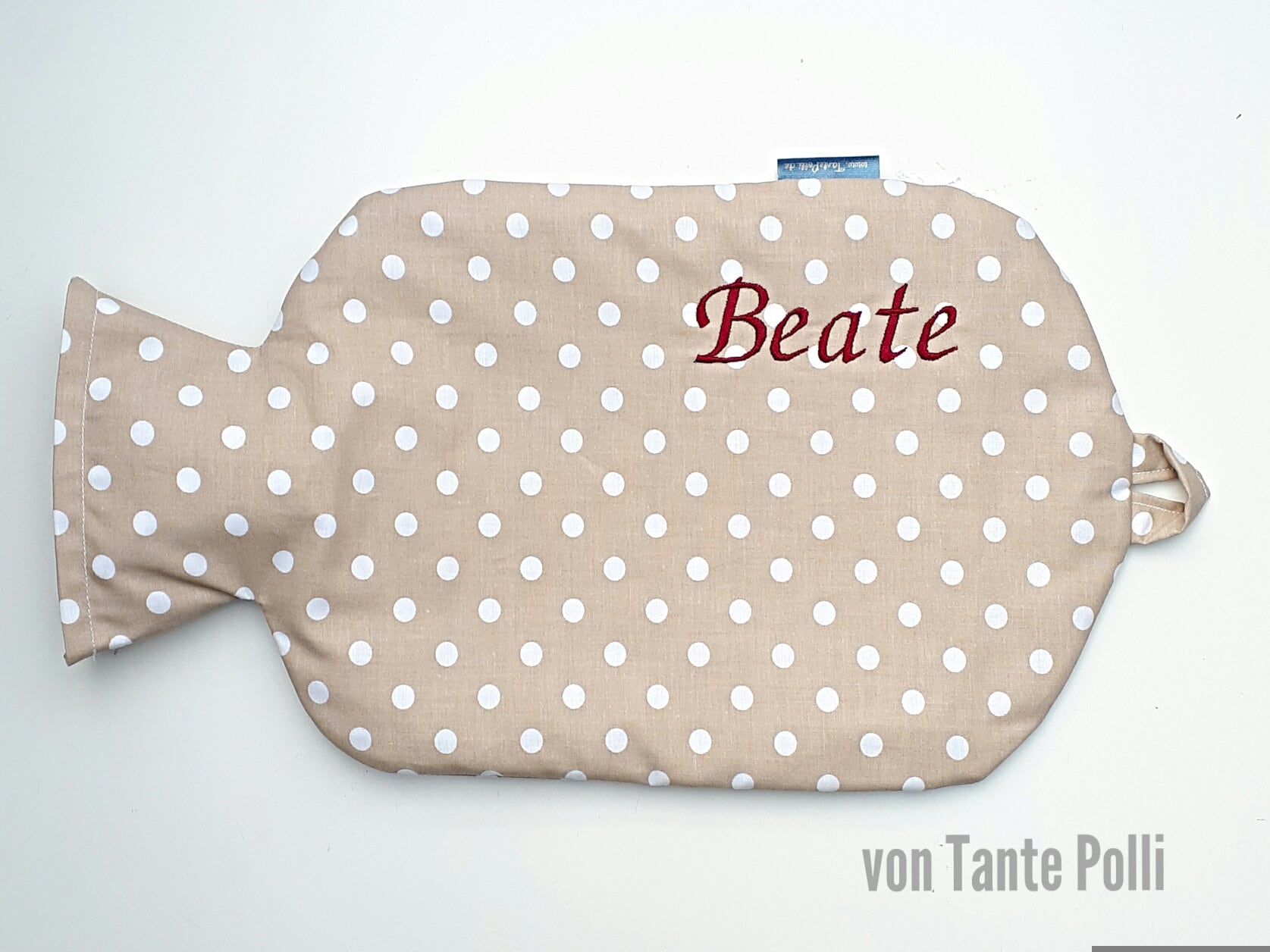 Wärmflasche-Bezug Beige Gepunktet, Weinrot Bestickt von Etsy - vonTantePolli