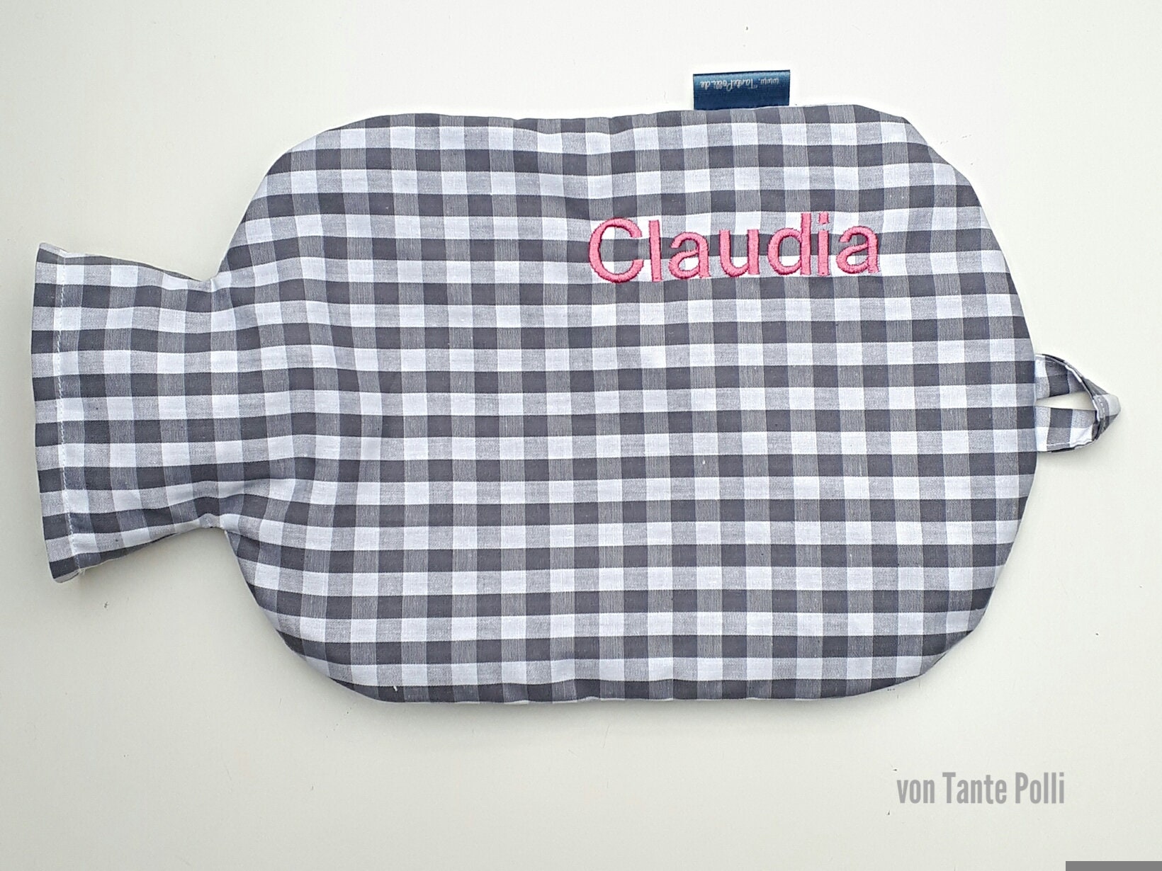 Wärmflasche-Bezug Grau Kariert, Rosa Bestickt Wärmflasche-Bezug Grau Kariert, Rosa Bestickt von Etsy - vonTantePolli