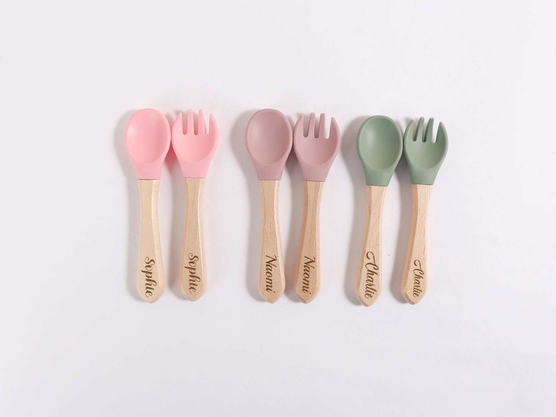 Personalized Engraved Wooden & Silicone Weaning Spoon, Fork, Cutlery Set, Baby Fork, Toddler Spoon von Etsy - whalement