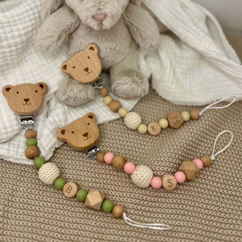 Personalisierte Schnullerkette Baby Holz Rosa Und Grün Mit Anfangsbuchstaben, Perfekten Geschenk Für Neugeborene, Kinder von Etsy - xPaminox