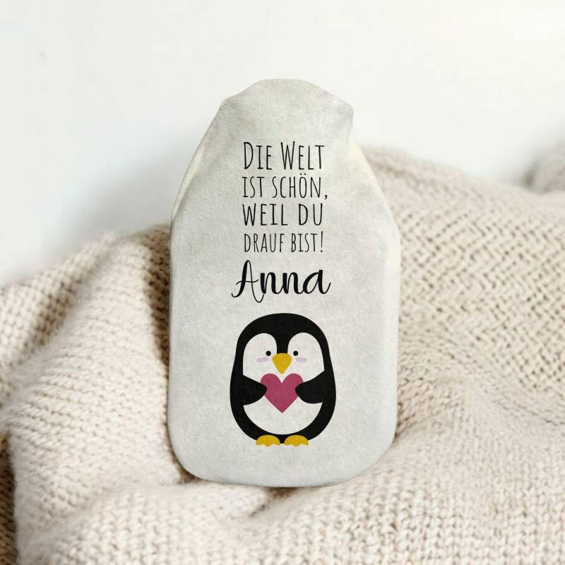 Personalisierte Wärmflasche Pinguin "Die Welt Ist Schön, Weil Du Drauf Bist" Geschenk Weihnachten, Nikolaus, Adventskalender von Etsy - xxxBESONDERSxxx