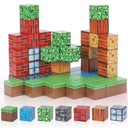 Euakee Magnetische Bausteine, 64 Stück Magnetic Blocks, Bauen Magnetbausteine Welt, Kreative Kinderspiele, Montessori Spielzeug, Magnetspielzeug für Jungen und Mädchen ab 3 4 5 6 7 8 Jahren von Euakee