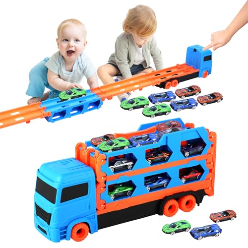 Euakee Carrier Truck Spielzeug für Kleinkinder, Diecast Transport Truck Car Toys Lange Rennstrecke für Jungen Kinder, Truck Spielzeug Geschenk für 3 4 5 6 Jahre alte Jungen und Mädchen (Blau) von Euakee