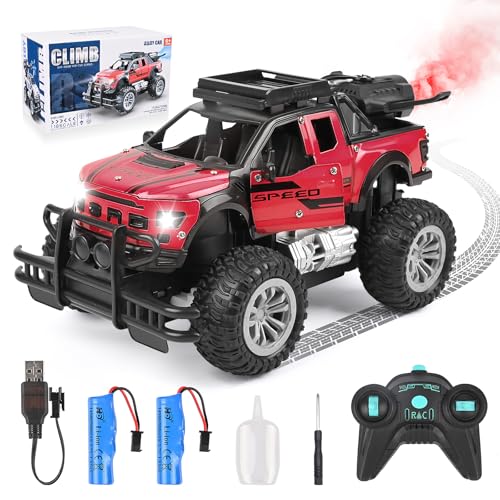 Euakee Ferngesteuertes Auto, 2,4 GHz Geländewagen Monster Truck, 1:18 RC Auto mit LED Licht und Sprays, All Terrain Drift Car mit Fernbedienung, Spielzeug & Geschenk für Kinder 6 7 8 9 Jahre Junge von Euakee