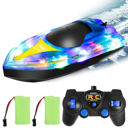 Euakee Ferngesteuertes Boot mit LED-Licht, RC Boot Ferngesteuerte für Kinder Erwachsene 2,4GHz 20KM/H Ferngesteuertes Rennboot mit 2 Batterien für Pools&Seen 120 Min Lange Ausdauer Geschenk für Kinder von Euakee