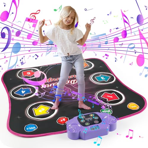 Euakee Kindertanzmatten, Beleuchtete Tanzmatte für Kinder mit 6 Led Tasten und Bluetooth, Musikmatte mit 5 Spielmodi, Geschenke für Mädchen ab 3 4 5 6 7 8 9 10 11 12+ Jahre von Euakee