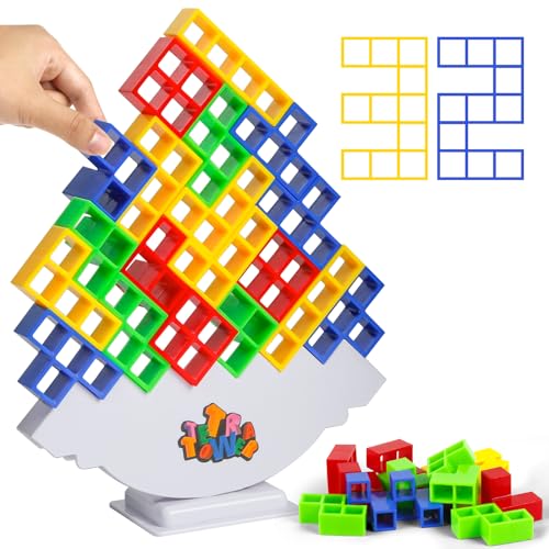 Euakee Tetra Tower Spiel, 32 PCS Tetris Tower Spiel Tetris Balance Spiel Tetra Tower Game für Kinder Erwachsener Lustige Tetris Stapelturm Spiel Creative Stack Attack Spielzeug Geschenk Mädchen Junge von Euakee