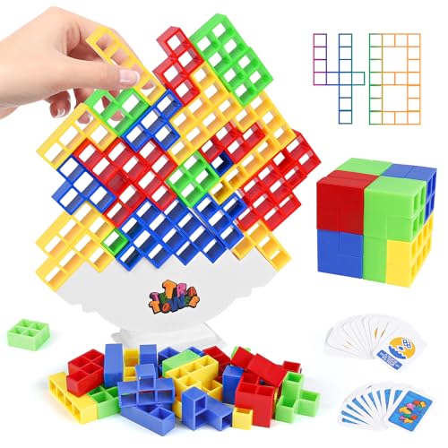 Euakee Tetra Tower Spiel, 48 PCS Tetris Tower Spiel Tetris Balance Spiel Tetra Tower Game für Kinder Erwachsener Lustige Tetris Stapelturm Spiel Creative Stack Attack Spielzeug Geschenk Mädchen Junge von Euakee