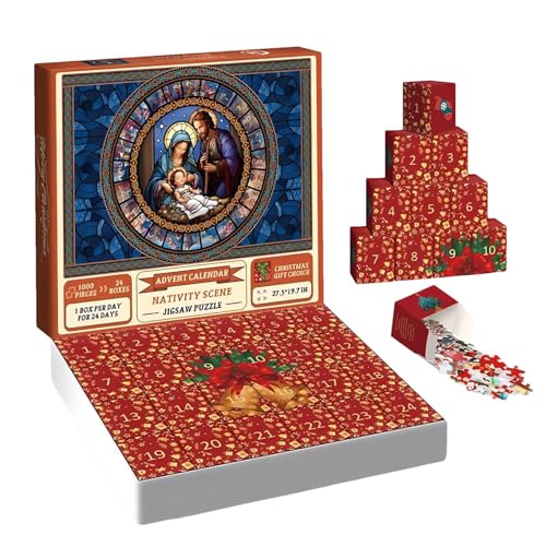 Euerits Adventskalender 2023, Krippen-Puzzle 1000 Teile, Puzzle-Countdown-Kalender, 24 Boxen Puzzles Für Den Countdown Bis Weihnachten von Euerits