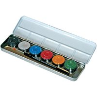 6 Perlglanz-Farben, Schmink Kit als Palette im Metalletui, nachfüllbar, u. Profi Schmink Pinsel von Eulenspiegel