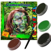 Camouflage Schminkset mit 4 Farben für cooles Tarnfarben-Gesicht von Eulenspiegel