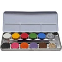 EULENSPIEGEL Schminkpalette 10 Farben 2x Glitzer 2x Pinsel Metalletui von Eulenspiegel