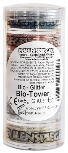 Eulenspiegel 999097 - Bio Glitter Tower, 6 x 6 g, biologisch abbaubar, Glitzer für Gesicht & Körper von Eulenspiegel