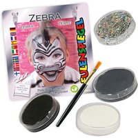 Kinderschminke-Set Zebra, Profi-Aqua, 3 Farben +1x Glitzer +Pinsel von Eulenspiegel