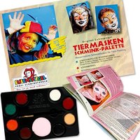 Tiermasken-Schminkpalette f. Katzengesicht / Hundegesicht etc., mit 8 Farben, Pinsel, Schwamm, Anleitung von Eulenspiegel