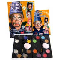 Tolle Faschingsmasken schminken, Profi-Schminkpalette 10 Farben, Anleitung, 3x Glitzerpulver, Perlglanz Effektpuder, Schmink Buch von Eulenspiegel