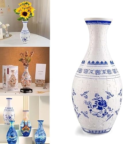 3D Vase Puzzles for Adults, DIY Kitchen Bouquet Unique Puzzles,3D Arts Puzzle Vase, Flower Vase Puzzle Accessories,for Home and Office Decor (Blue and White) von Eunmsi