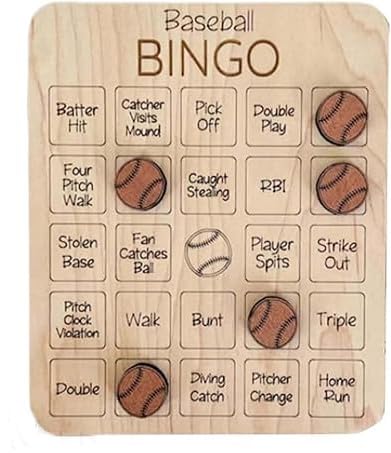 Eunmsi Football Bingo Game, Sports Bingo,Wooden Football-Themed Bingo Game,Tic-Tac-Toe Board Game,Sport Themed Game,Bingo Cards Family Game Night Wood Game Gift for Adults, and Family Fun (Baseball) von Eunmsi