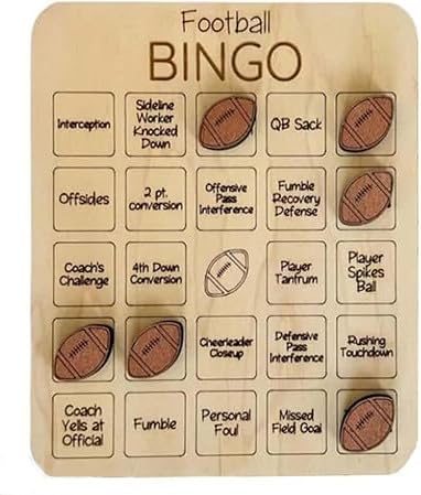 Eunmsi Football Bingo Game, Sports Bingo,Wooden Football-Themed Bingo Game,Tic-Tac-Toe Board Game,Sport Themed Game,Bingo Cards Family Game Night Wood Game Gift for Adults, and Family Fun (Football) von Eunmsi